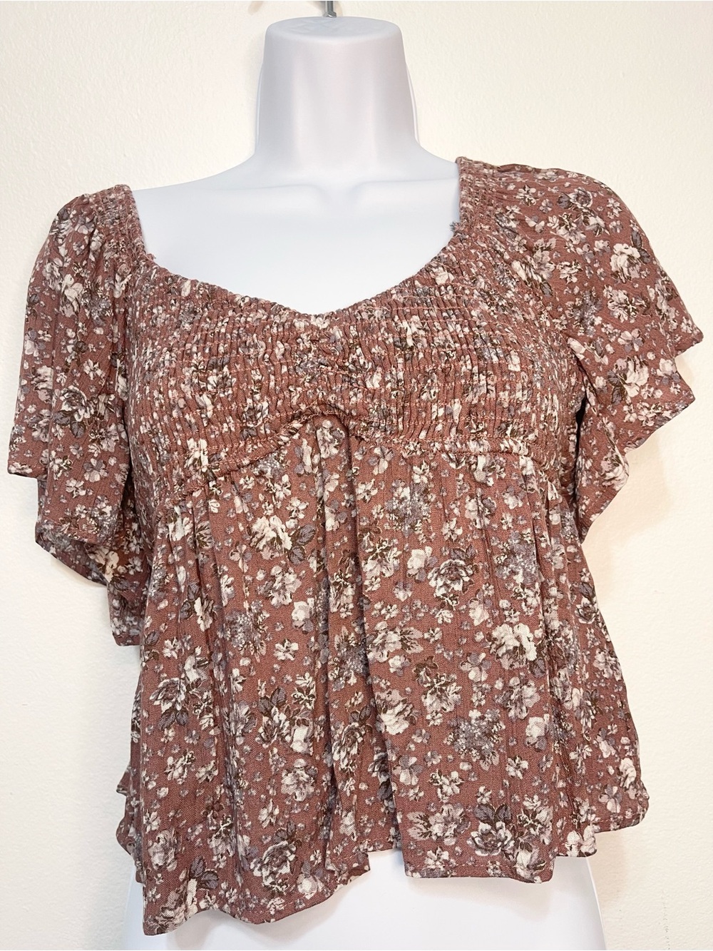 Honey & Sparkle Floral Printed Smocked V-Neck Short Sleeve Baby PTP 16”-20”